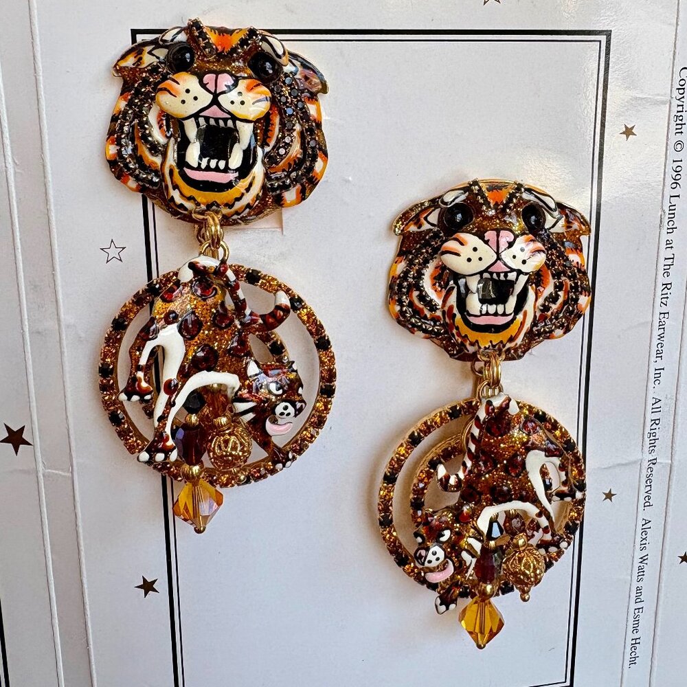 Lunch At The Ritz Leopard Loops RARE Vintage Earrings